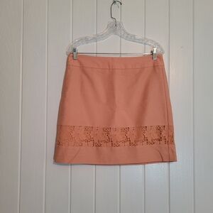 Ann Taylor LOFT Lace Overlay Floral Pencil Skirt Pastel Peach Sz 6 Back Zip NWT
